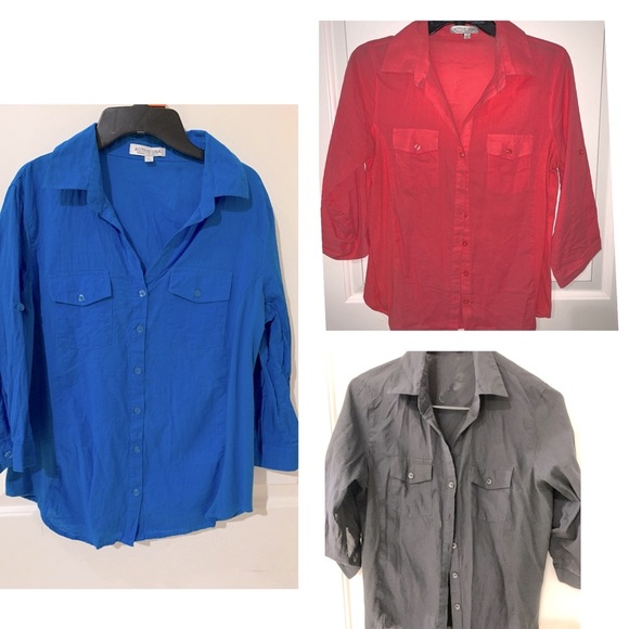 Active USA Women’s Button Down Shirts. 3 shirts, teal, black, pinkish color - Picture 1 of 7